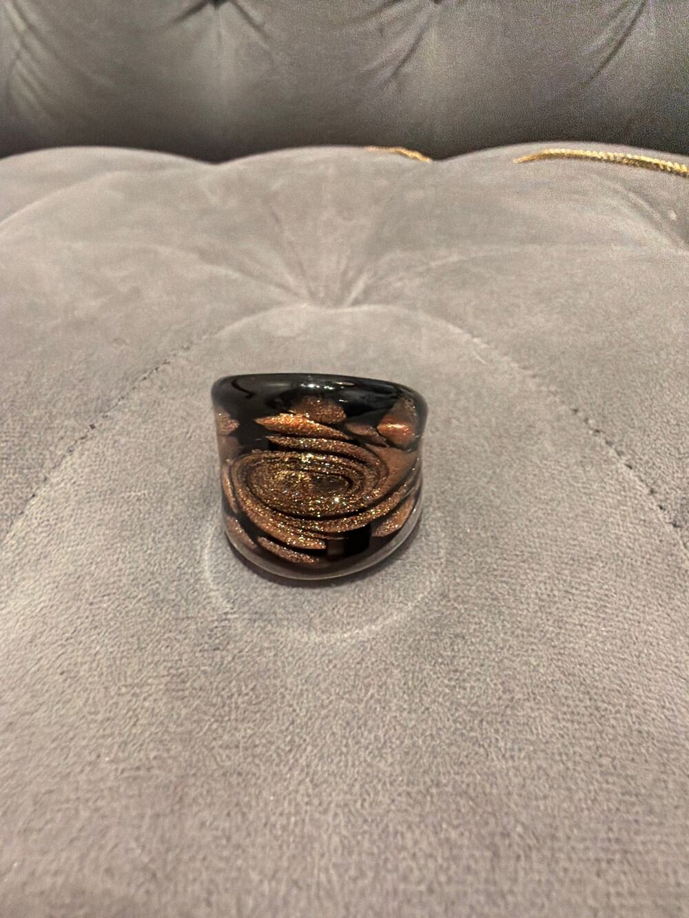 Murano Glass Aventurine Swirl Dome Ring Copper Gold Venetian Open Bypass